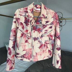Solitaire Floral Motorcycle Jacket Womens M Rose Pink Coquette Girl Faux Suede